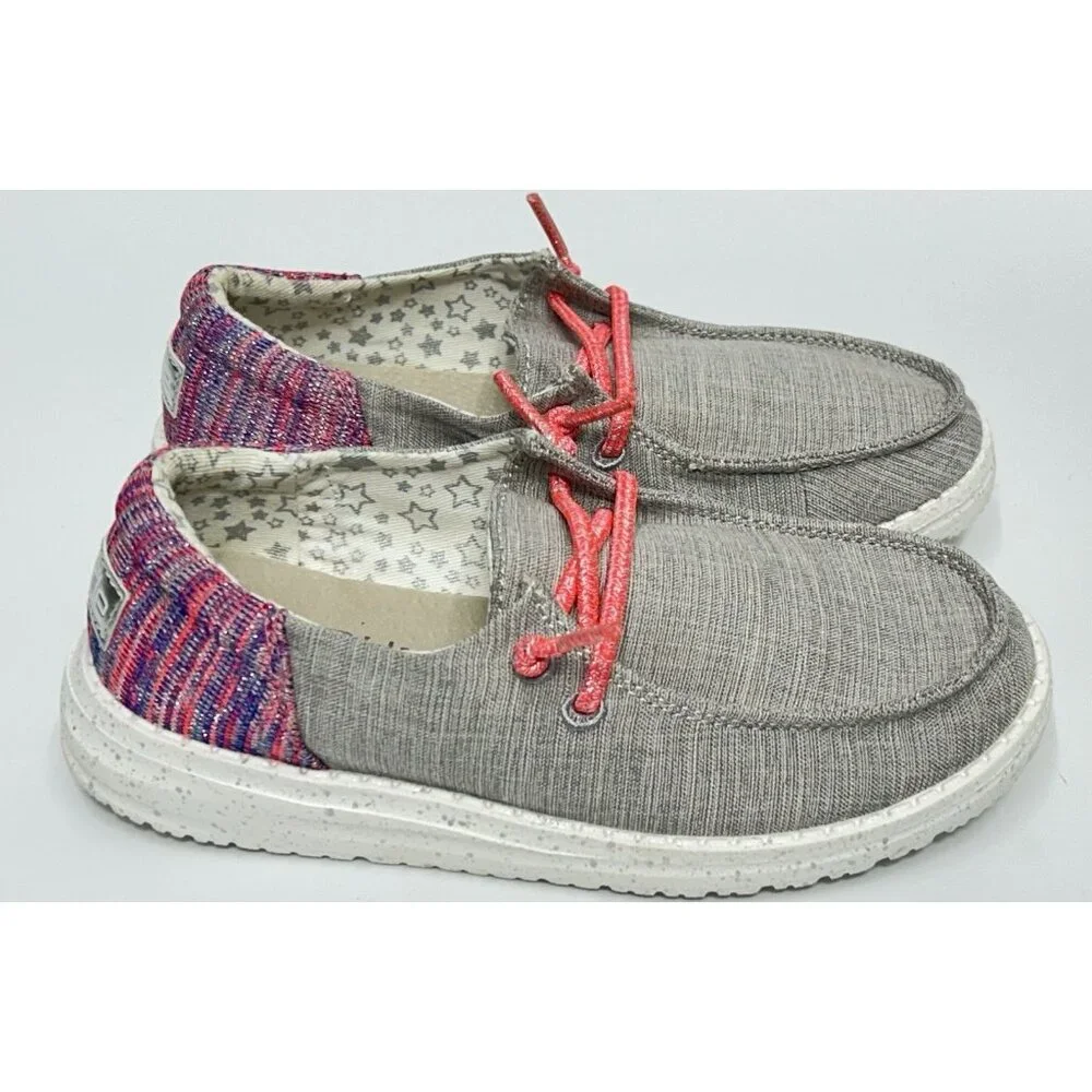 Hey Dude Wendy Funk Grey Size K12 Pink Slip On Shoe Youth Kids MINT CONDITION